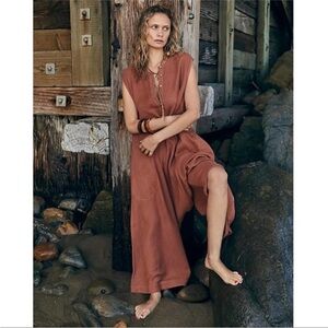 Free People La Terra One-Piece waffle Jumpsuit romper rust sz xs